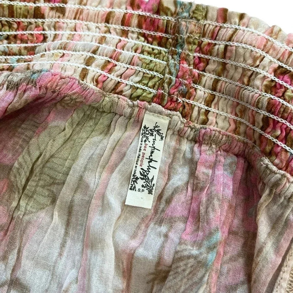 Free People Beige Floral Off Shoulder Smocked Bicoastal Coverup Dress S - Picture 4 of 4